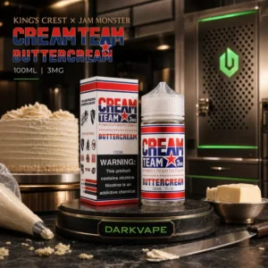 King's Crest Cream Team Buttercream 100ml 3mg combina buttercream artesanal, butter cake y vainilla en un líquido premium desarrollado junto a Jam Monster. Descubrilo en DarkVape.