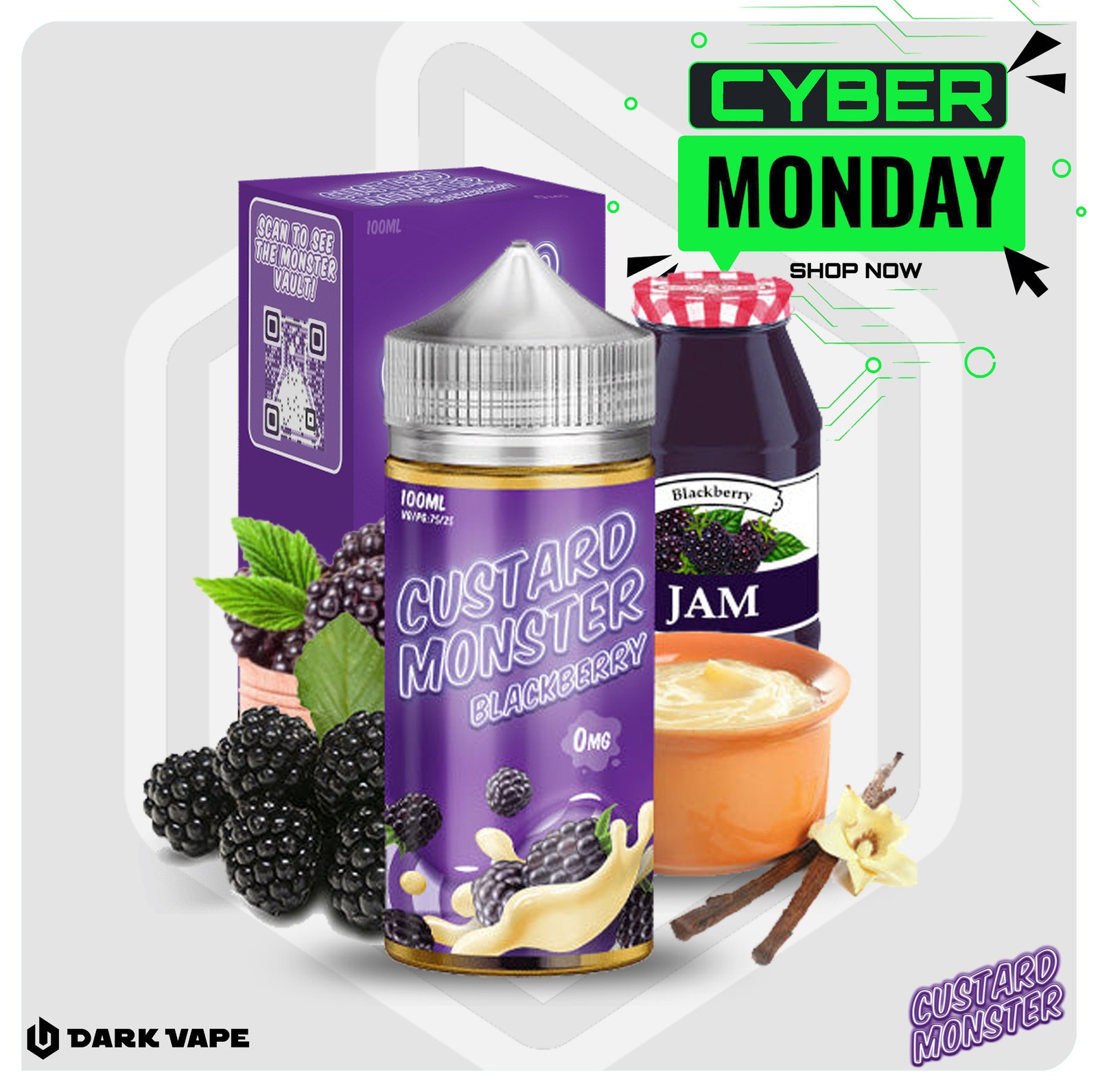 Jam Monster - Custard Blackberry - 3mg - 100ml