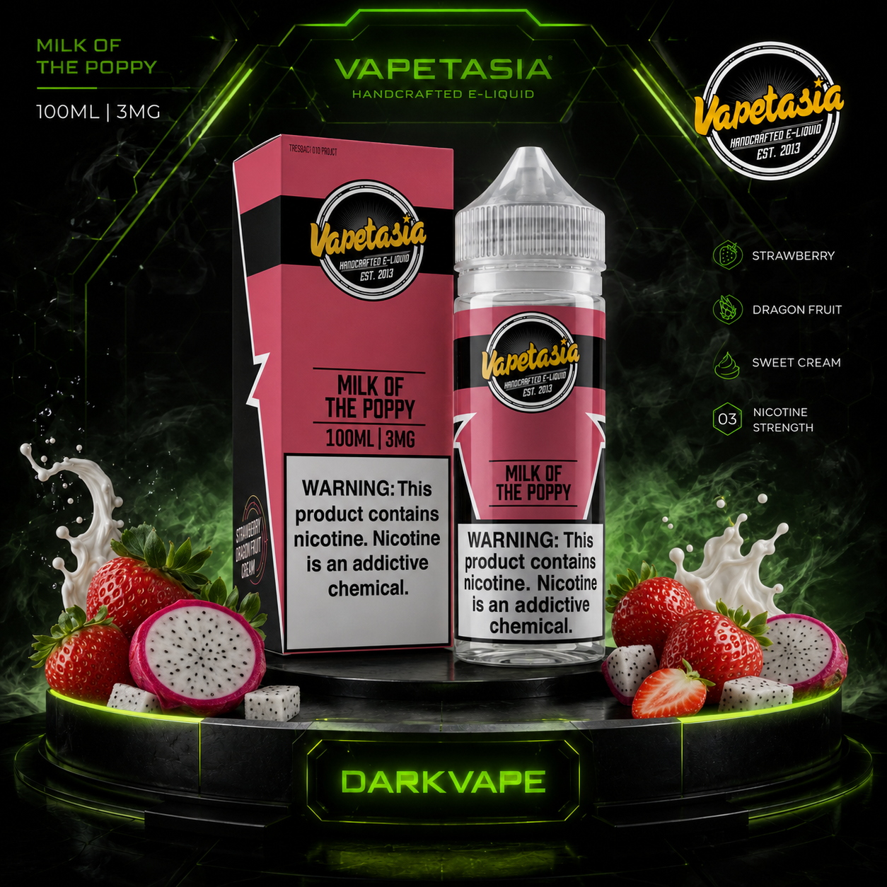Vapetasia Milk Of The Poppy 100ml 3mg líquido freebase sabor frutilla y crema