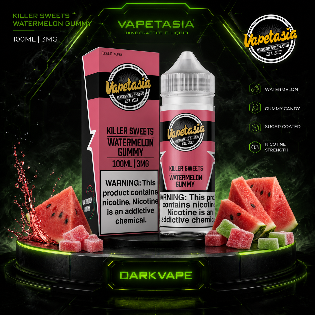 Vapetasia Killer Sweets Watermelon Gummy 100ml 3mg líquido freebase sabor gomitas de sandía