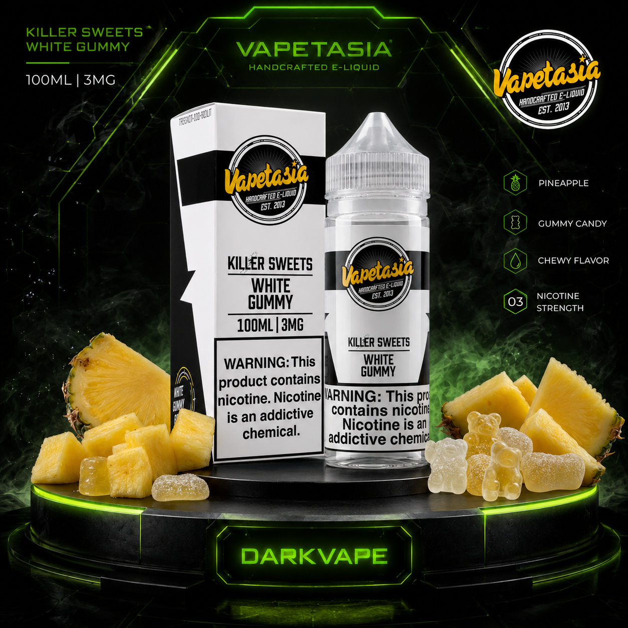 Vapetasia Killer Sweets White Gummy 100ml 3mg líquido freebase sabor gomitas de ananá