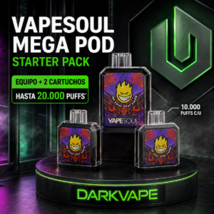 VapeSoul Mega Pod con cartucho refill compatible vapesoul megapod 20.000 puff pack duradero.