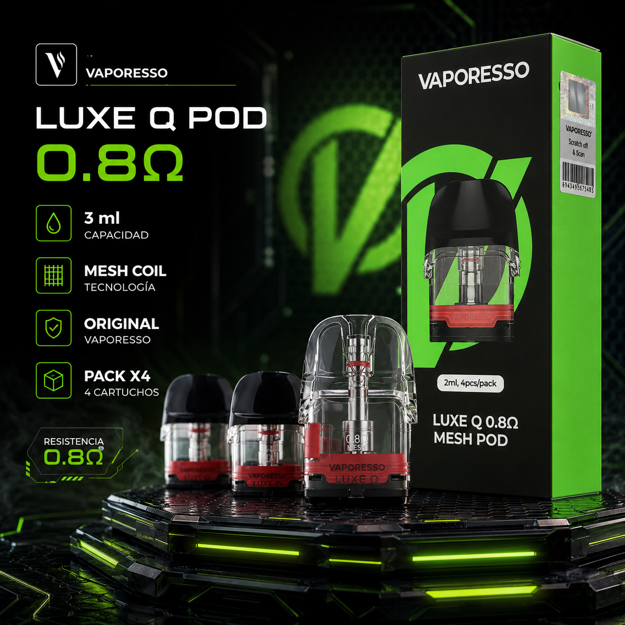 Vaporesso Luxe Q Pod Cartridge 0.8 Ohm 3ml Original Pack x4