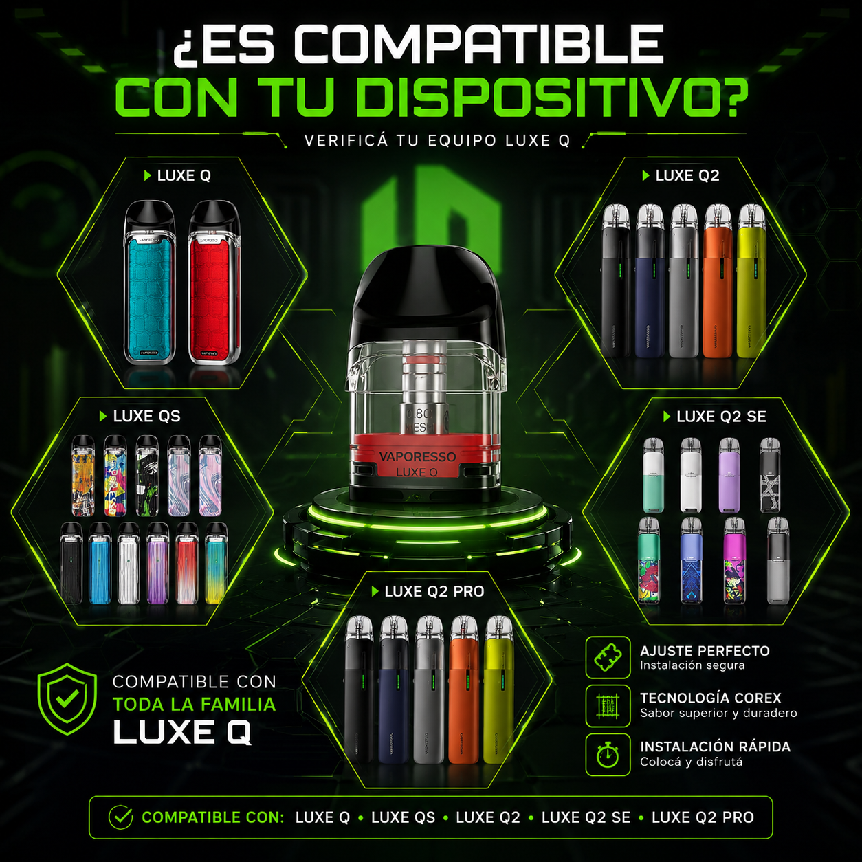 resistencias vaporesso Luxe Q pod cartridge compatibilidad