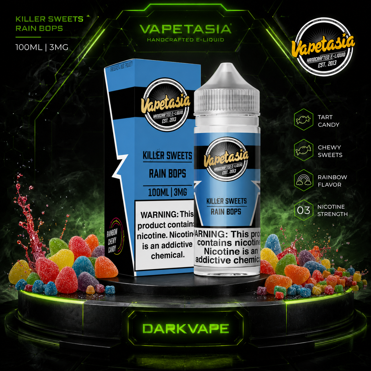 Vapetasia Killer Sweets Rain Bops 100ml 3mg líquido freebase sabor caramelos frutales