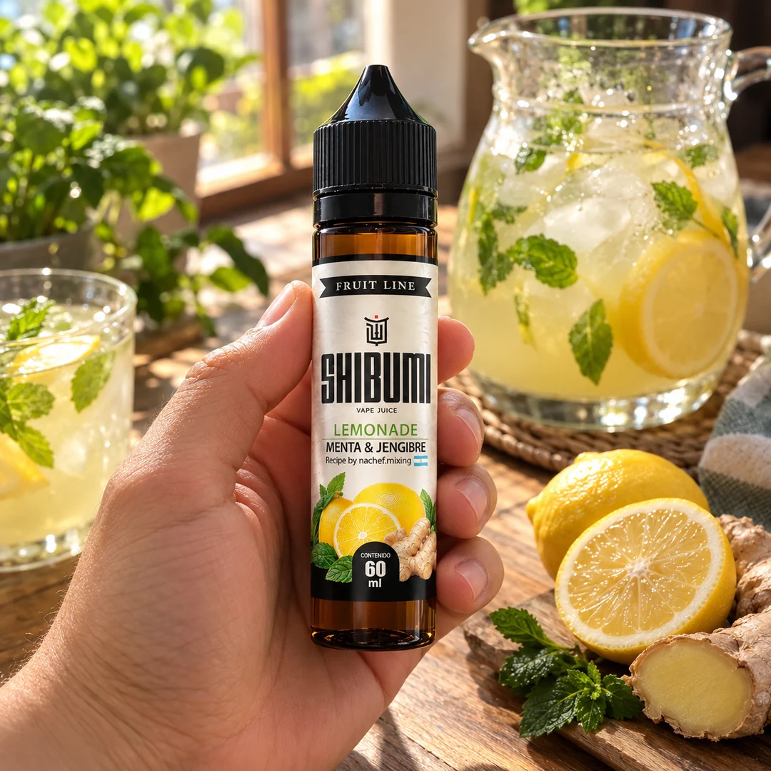 Shibumi Lemonade Menta y Jengibre 60 ml, líquido freebase en mano