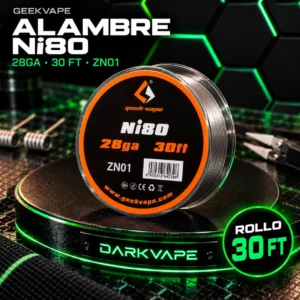 Alambre GeekVape Ni80 28ga rollo de 30 pies ZN01 en pedestal DarkVape