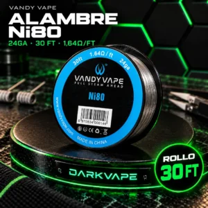 Alambre Vandy Vape Ni80 24ga rollo de 30 pies en pedestal DarkVape
