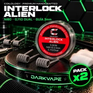 Coilology Premium Handcrafted Interlock Alien 0,11 ohm dual 3 mm, pack x2 con algodón en pedestal DarkVape