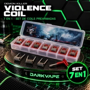 Set Demon Killer Violence Coil 7 en 1, caja con coils prearmadas en pedestal DarkVape