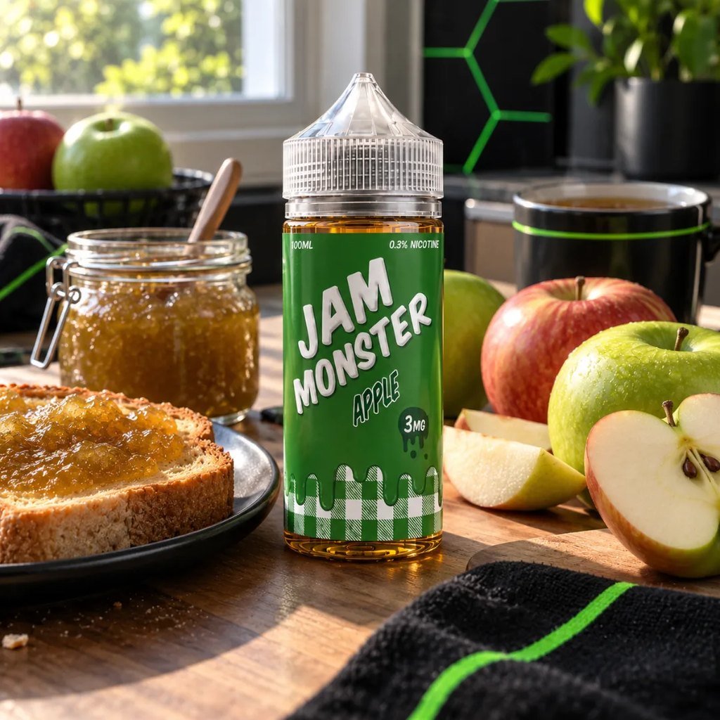 Jam Monster Apple 100ml en la cocina con tostadas de mermelada de manzana – DarkVape