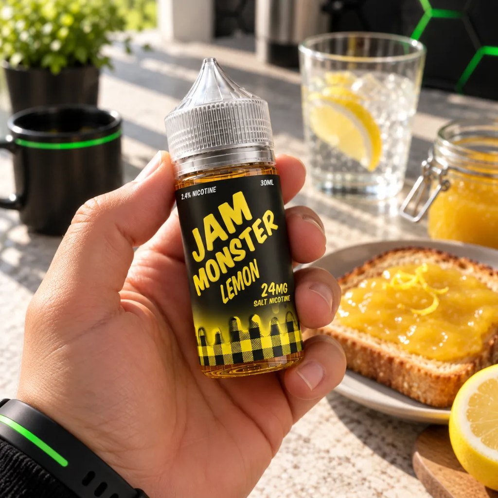 Jam Monster Lemon sales de nicotina 30ml en la mano – DarkVape