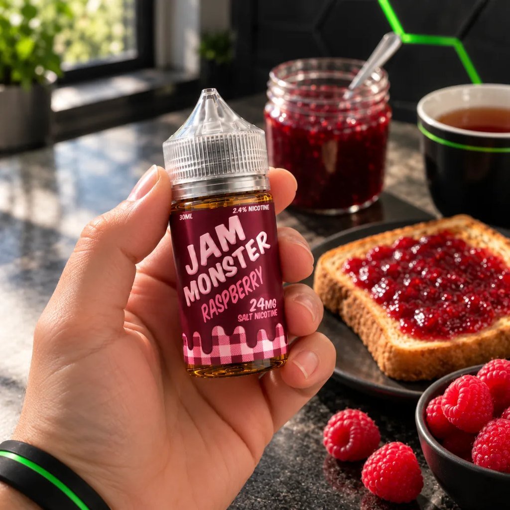 Jam Monster Raspberry sales de nicotina 30ml en la mano – DarkVape
