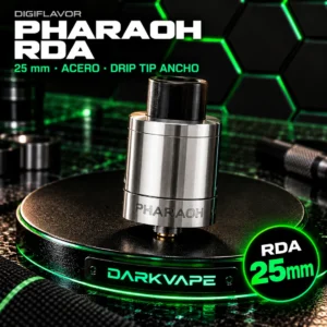 Atomizador RDA Digiflavor Pharaoh 25 mm silver en pedestal DarkVape