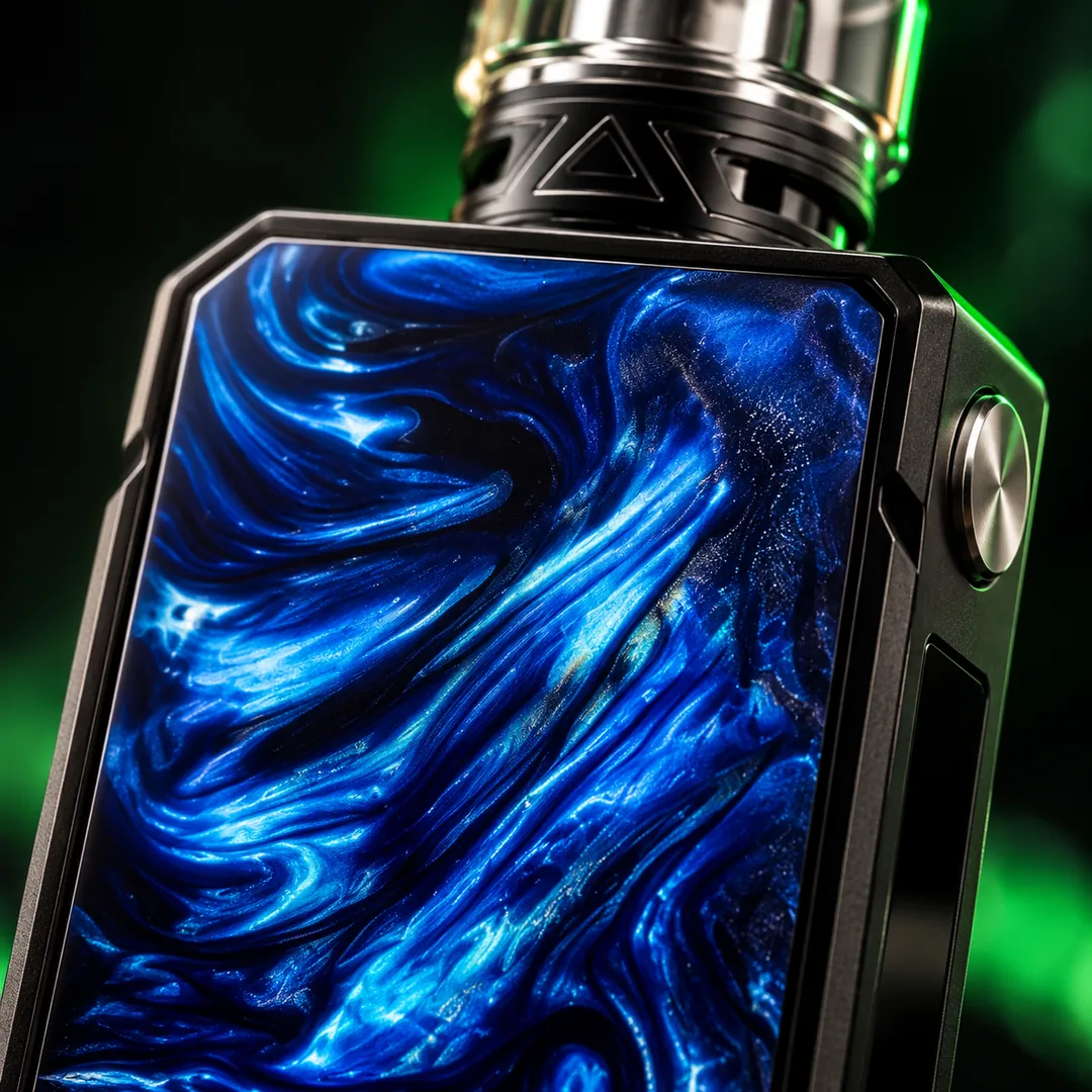 Detalle del frente de resina azul del VOOPOO Drag Mini